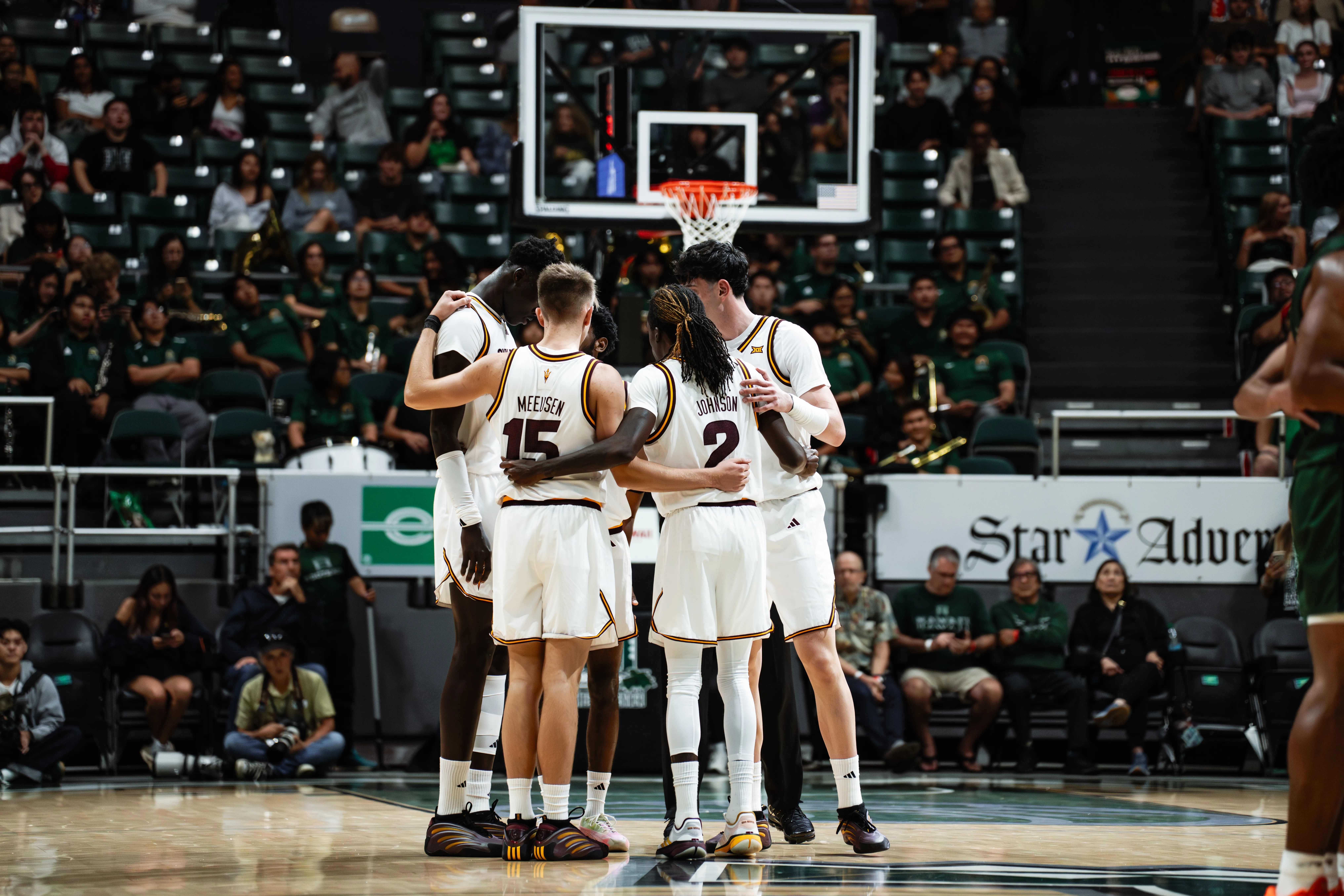 Sun Devil Basketball huddles vs. Hawaii