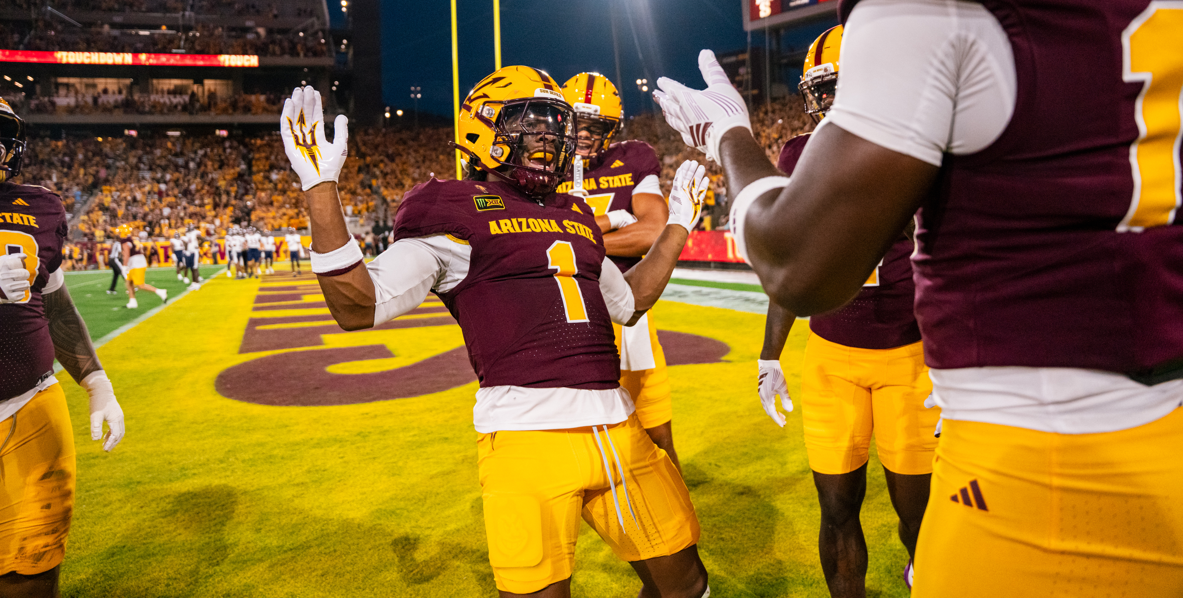 Kyson Brown celebrates a Sun Devil Football touchdown vs. Morgan State