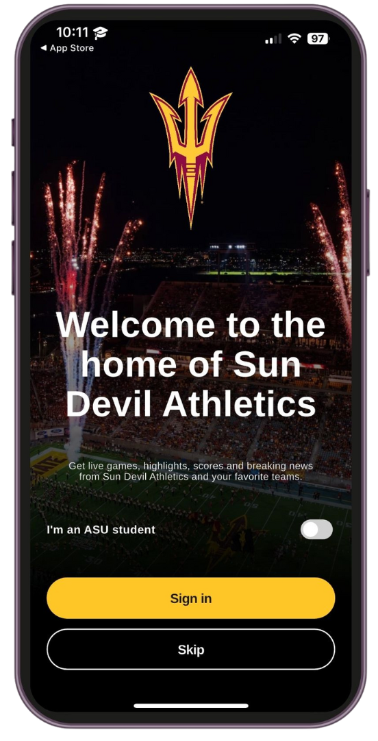 Game Day app home screen