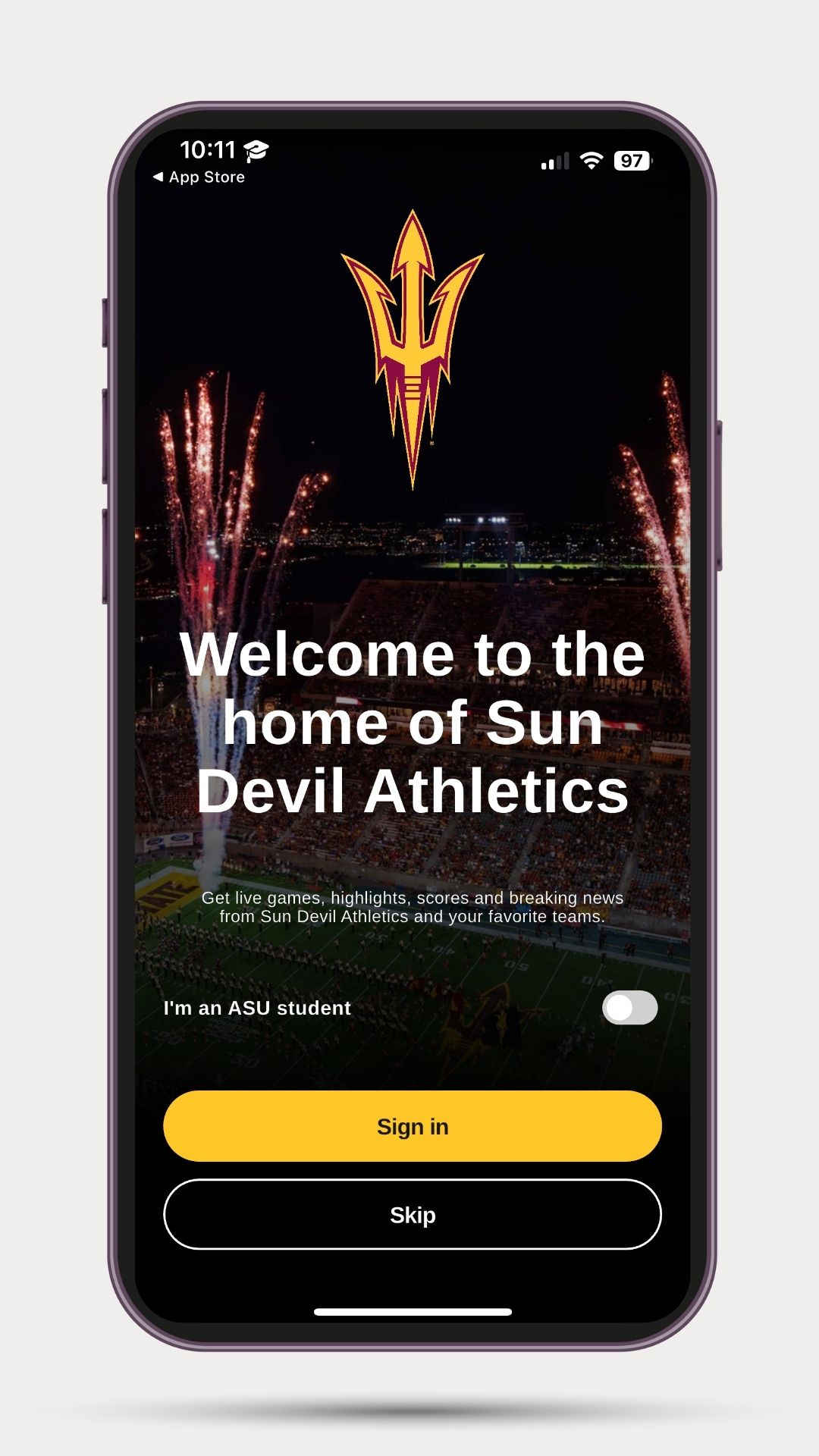 Game Day app home screen
